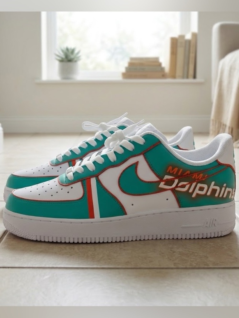 NIKE Miami Dolphins AIR FORCE ONE Sneakers Hand Painted Men’s Brand New Unworn